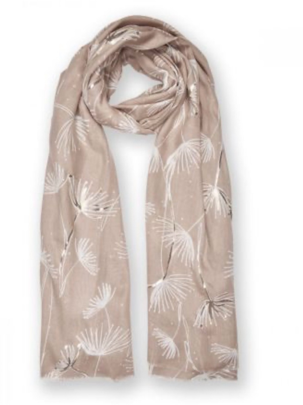 Neutral Beige Floral Print Scarf - Elegant Lightweight Wrap